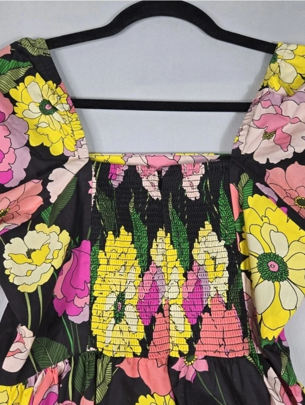 Johnny Was Jade Top Puff Sleeve Colorful Floral Peplum Smocked Size Small
